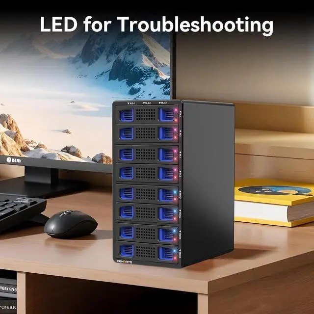 Alt view image 7 of 7 - Hybrid 4*2.5/3.5" SATA HDD/SSD+12* M / B+M Key M.2 NVMe Enclosure with Cooling Fan and USB A/C 3.2 Gen 2, Hard Drive Enclosure Support 184TB(4*22TB HDD+12*8TB 2230/2242/2260/2280/22110 SSDs)