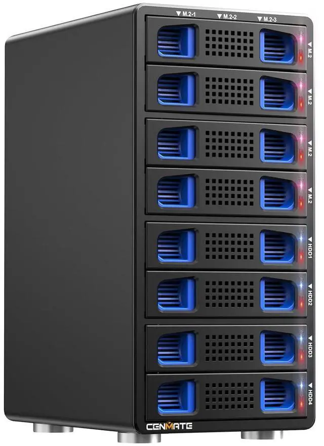 Main image of Hybrid 4*2.5/3.5" SATA HDD/SSD+12* M / B+M Key M.2 NVMe Enclosure with Cooling Fan and USB A/C 3.2 Gen 2, Hard Drive Enclosure Support 184TB(4*22TB HDD+12*8TB 2230/2242/2260/2280/22110 SSDs)