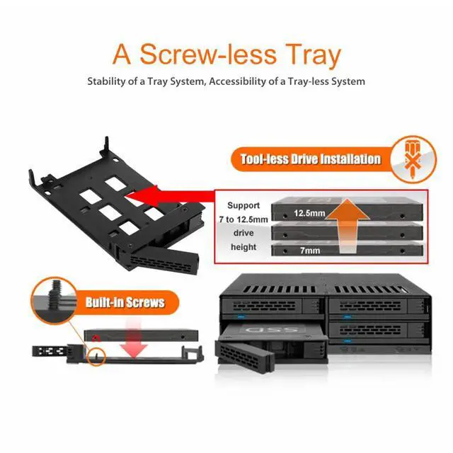 Alt view image 4 of 7 - ExpressCage MB324SP-1B 4 Bay 2.5 SATA/SAS HDD SSD Hot-Swap Mobile Rack Enclosure with Tool-Less SSD Mounting Tray for 5.25 Drive Bay (4 x SATA 7pin)