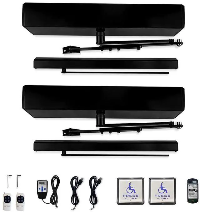 Main image of Handicap Door Opener for Dual Swing Doors,Black Color Commercial Door Openers with Wireless Handicap Push Buttons,Automatically Open Dual Doors Simultaneously by 1PCS Handicap Push Button