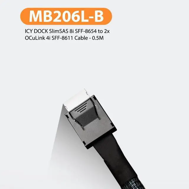 Alt view image 4 of 7 - SlimSAS 8i SFF-8654 to 2X OCuLink 4i SFF-8611 Cable - 0.5M