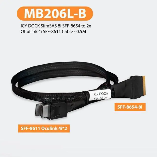 Alt view image 5 of 7 - SlimSAS 8i SFF-8654 to 2X OCuLink 4i SFF-8611 Cable - 0.5M
