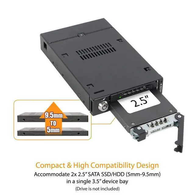 Alt view image 3 of 7 - Rugged Full Metal Dual Bay RAID 2.5 SATA HDD & SSD Mobile Rack for External 3.5" Drive Bay | ToughArmor MB992SKR-B