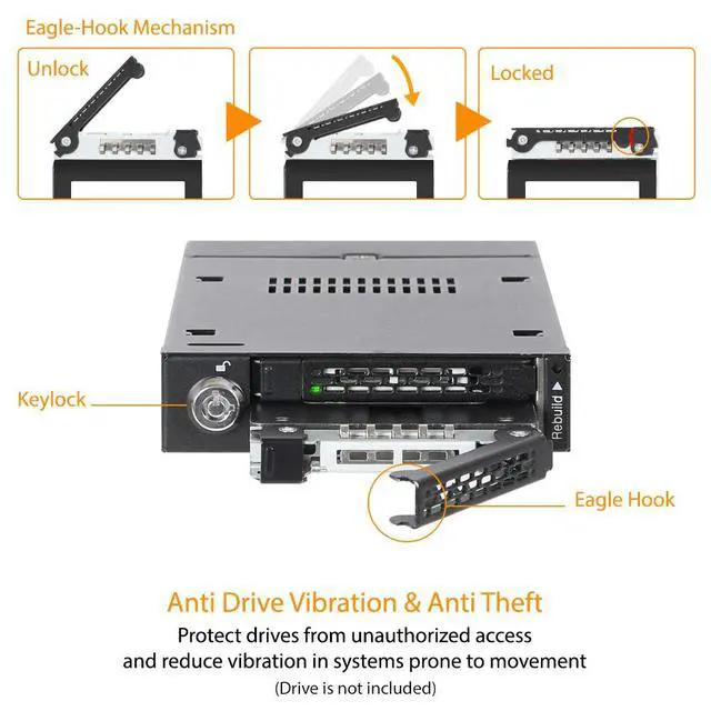 Alt view image 4 of 7 - Rugged Full Metal Dual Bay RAID 2.5 SATA HDD & SSD Mobile Rack for External 3.5" Drive Bay | ToughArmor MB992SKR-B
