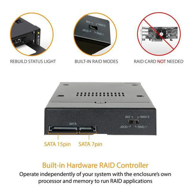 Alt view image 7 of 7 - Rugged Full Metal Dual Bay RAID 2.5 SATA HDD & SSD Mobile Rack for External 3.5" Drive Bay | ToughArmor MB992SKR-B