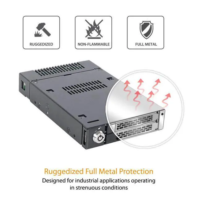 Alt view image 5 of 7 - Rugged Full Metal Dual Bay RAID 2.5 SATA HDD & SSD Mobile Rack for External 3.5" Drive Bay | ToughArmor MB992SKR-B