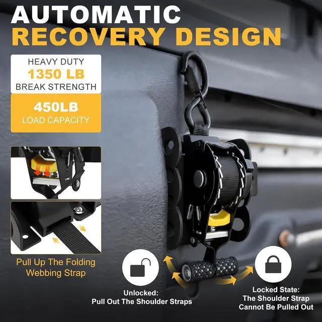 Alt view image 4 of 7 - Retractable Ratchet Straps Compatible with 2022-2025 Ford Maverick | Compatible with 2022-2025 Ford Maverick,Auto Retract Design Replaces Factory Bed Straps for Quick Cargo Securing and Easy Use