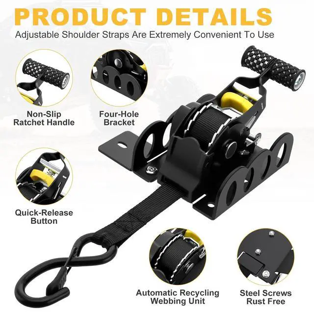 Alt view image 5 of 7 - Retractable Ratchet Straps Compatible with 2022-2025 Ford Maverick | Compatible with 2022-2025 Ford Maverick,Auto Retract Design Replaces Factory Bed Straps for Quick Cargo Securing and Easy Use