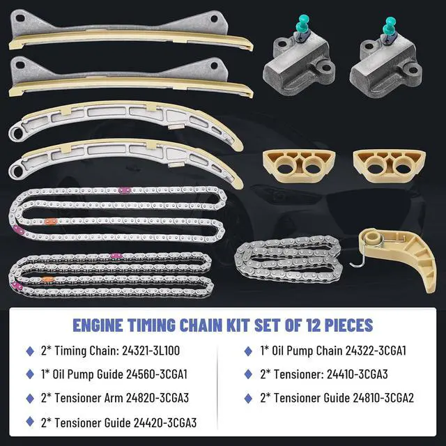 Alt view image 2 of 7 - 24321-3L100 Engine Timing Chain Kit Compatible with Hyundai Kia 3.3L 3.8L | Compatible with Hyundai Azera Santa Fe Palisade, Genesis G70/G80/G90 & Kia Sedona,Replaces 24410-3CGA3 and 24820-3CGA3