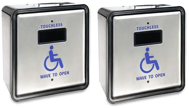 Alt view image 7 of 7 - Handicap Door Sensor Open Switch,Wired Contactless Door Opener Wave Sensor with 2PCS Wired Square 4.5'' Stainless Steel Panels