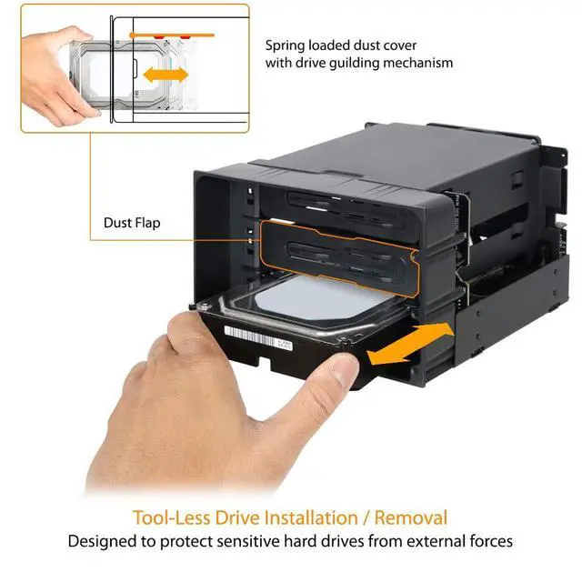 Alt view image 2 of 7 - Hot Swap 3 Bay 3.5 Inch SATA/SAS HDD Docking Enclosure Mobile Rack in 2 x 5.25 Inch Drive Bay (Include 3X SATA Cables) | flexiDOCK MB830SP-B