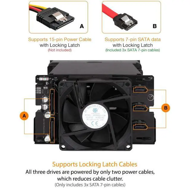Alt view image 6 of 7 - Hot Swap 3 Bay 3.5 Inch SATA/SAS HDD Docking Enclosure Mobile Rack in 2 x 5.25 Inch Drive Bay (Include 3X SATA Cables) | flexiDOCK MB830SP-B