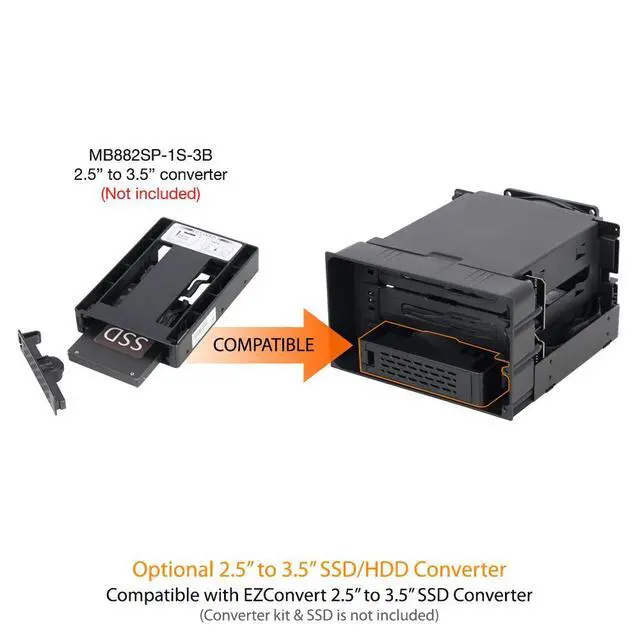 Alt view image 7 of 7 - Hot Swap 3 Bay 3.5 Inch SATA/SAS HDD Docking Enclosure Mobile Rack in 2 x 5.25 Inch Drive Bay (Include 3X SATA Cables) | flexiDOCK MB830SP-B