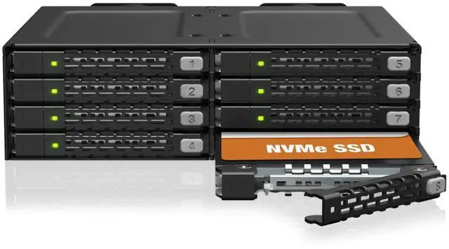 Main image of ToughArmor MB998V4P-B 8-Bay U.2/U.3 NVMe SSD PCIe 4.0 Mobile Rack for a Single 5.25" Drive Bay (4 x SlimSAS 8i SFF-8654)