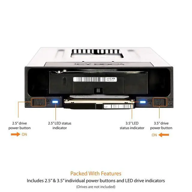 Alt view image 4 of 6 - Tray-Less 2.5" and 3.5" SATA SSD/HDD Docking Enclosure for External 5.25" Drive Bay | flexiDOCK MB795SP-B