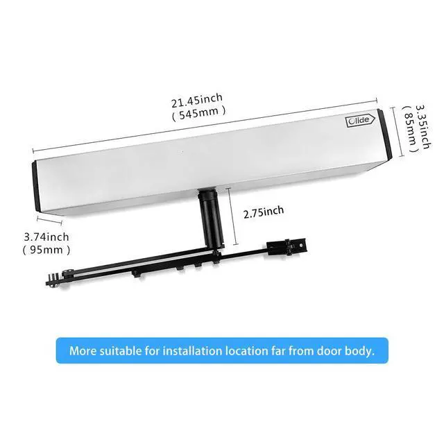 Alt view image 3 of 7 - Push Door Opener Olide-120B+Outswing Arm+2-3/4'' Extend Spacer+2pcs Push Buttons