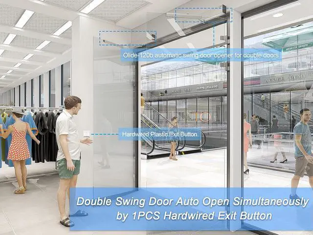 Alt view image 3 of 7 - Automatic Double Door Opener Black Color Olide-120B,Auto Open Electric Double Swing Doors by 1PCS Hardwird Exit Button at The Same Time,Hold Opening Time Adjustable via Handheld Programmer