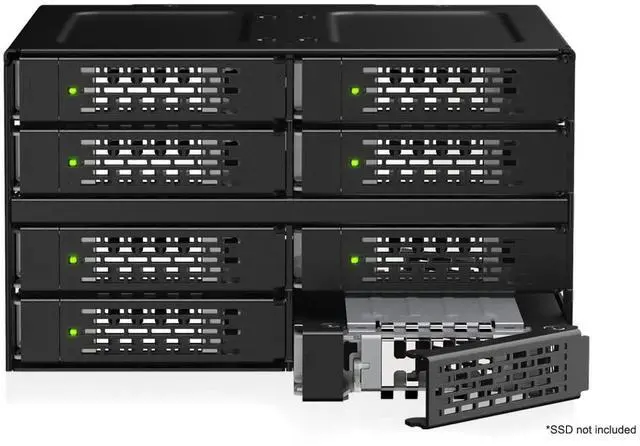 Main image of ToughArmor MB508V5P-B 8-Bay 15 mm U.2/U.3 NVMe SSD Mobile Rack Cage for Dual 5.25" Drive Bay (4 x MCIO 8i SFF-TA-1016)