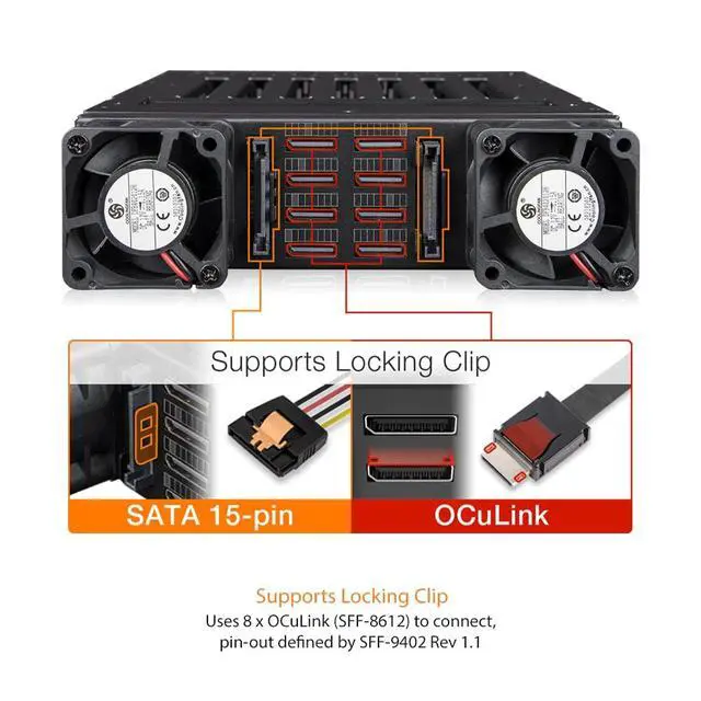 Alt view image 7 of 7 - 8 Bay M.2 NVMe SSD PCIe 4.0 Mobile Rack Enclosure for External 5.25" Drive Bay (8 x OCuLink SFF-8612) | ToughArmor MB873MP-B V2