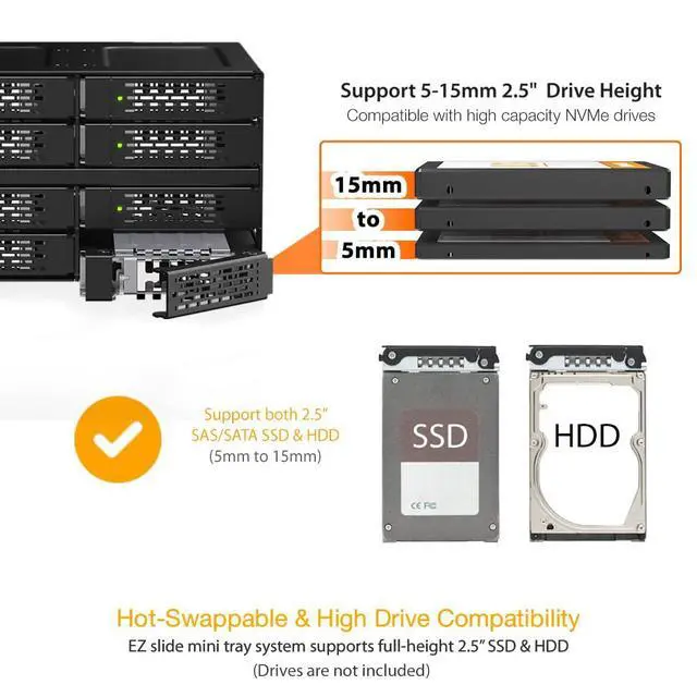 Alt view image 3 of 7 - ToughArmor MB508V5P-B 8-Bay 15 mm U.2/U.3 NVMe SSD Mobile Rack Cage for Dual 5.25" Drive Bay (4 x MCIO 8i SFF-TA-1016)