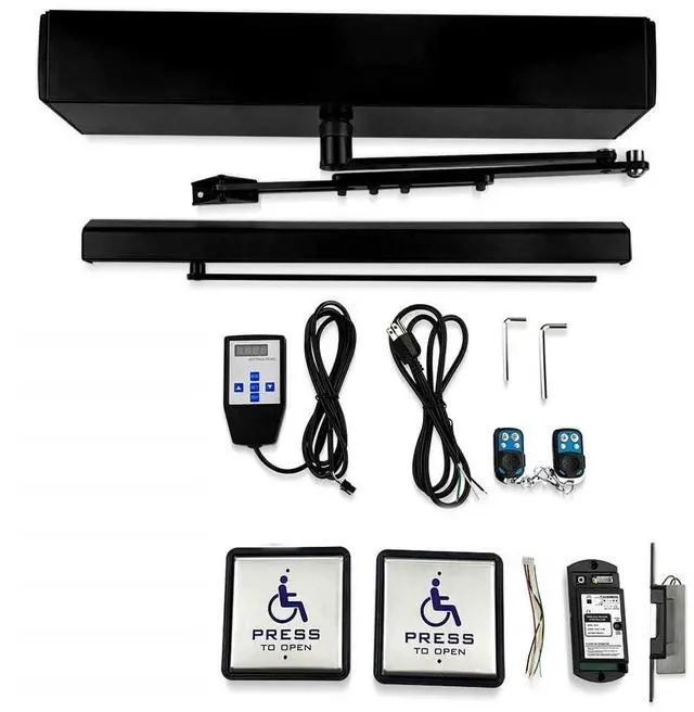 Main image of Electric Swing Door,Black Color Wireless Commercial Exterior Door Opener with Wireless Exterior Square 4.5'' Handicap Push Button and 550lbs Electric Strike Fail Safety