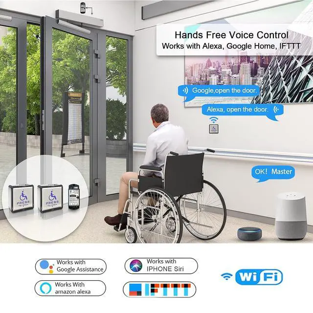 Alt view image 2 of 7 - DSW120 Low Energy Handicap Automatic Swing Door Operator for A Single Door+Smart Wi-Fi Push Button Phone APP Control,Compatible for Alexa &Google Speaker +Handicap Push Buttons