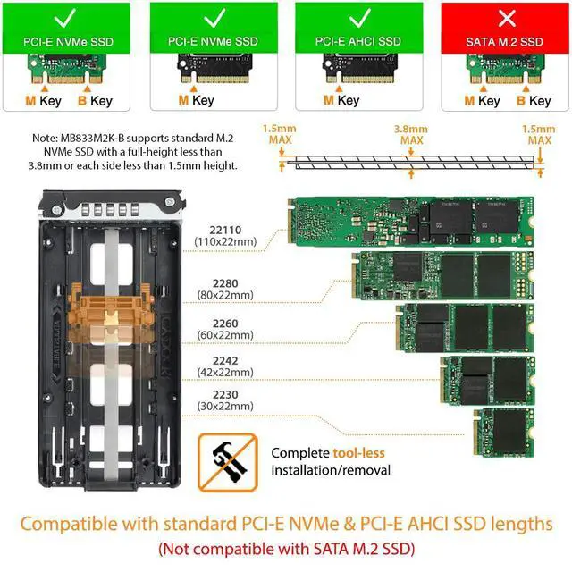 Alt view image 3 of 7 - M.2 PCIe 3.0/4.0 NVMe SSD Removable Mobile Rack Enclosure for External 3.5 Drive Bay | ToughArmor MB833M2K-B