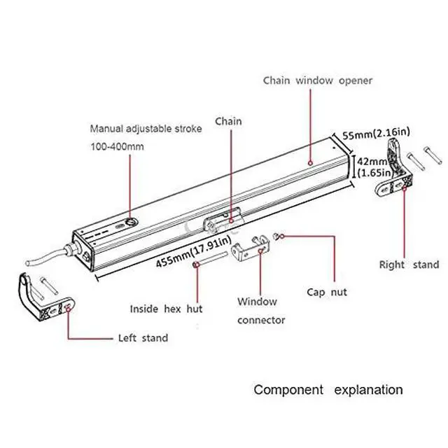 Alt view image 4 of 7 - Automatic Skylight Window Opener for Indoor,DC24V Electric Motorized Window Motor with Remote Control and Switch,Travelling Distance Adjustable