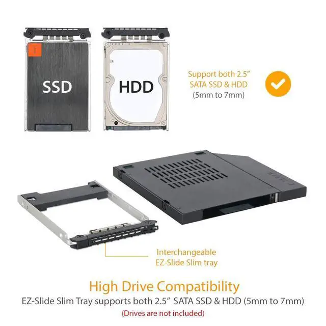 Alt view image 3 of 7 - 2.5" SSD / HDD Hot-Swap SATA Mobile Rack for 9.5mm Ultra Slim CD/DVD-ROM Optical Bay | ToughArmor MB411SPO-2B