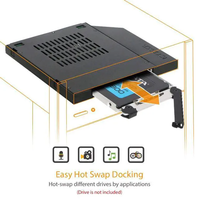 Alt view image 2 of 7 - 2.5" SSD / HDD Hot-Swap SATA Mobile Rack for 9.5mm Ultra Slim CD/DVD-ROM Optical Bay | ToughArmor MB411SPO-2B