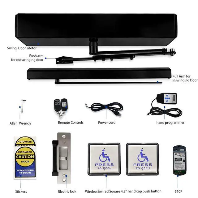 Alt view image 7 of 7 - Wireless Swing Door Operator in Black,Automatic Door Opener for Commercial Door with Sqaure 4.5'' Wireless Handicap Push Buttons and 880lbs Stainless Steel Electric Strike