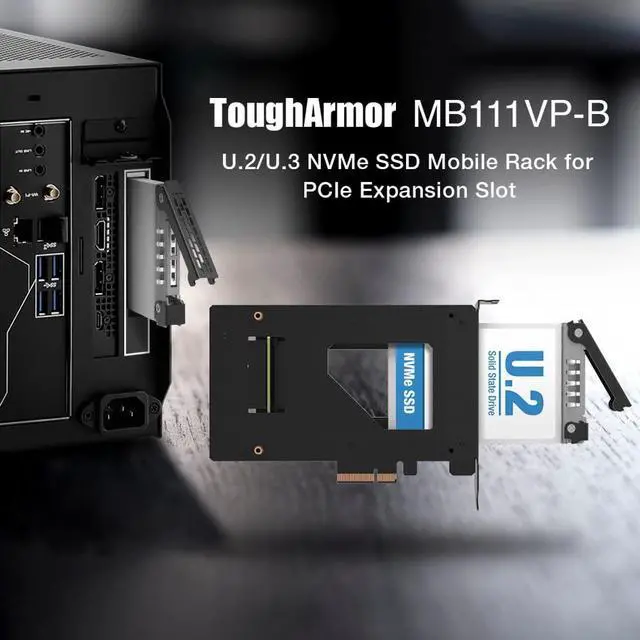Alt view image 2 of 7 - ExpressSlot Elite MB111VP-B Removable Frame/Adapter Card for PCIe 4.0 U.2/U.3 NVMe SSD in a PCIe x4 Slot