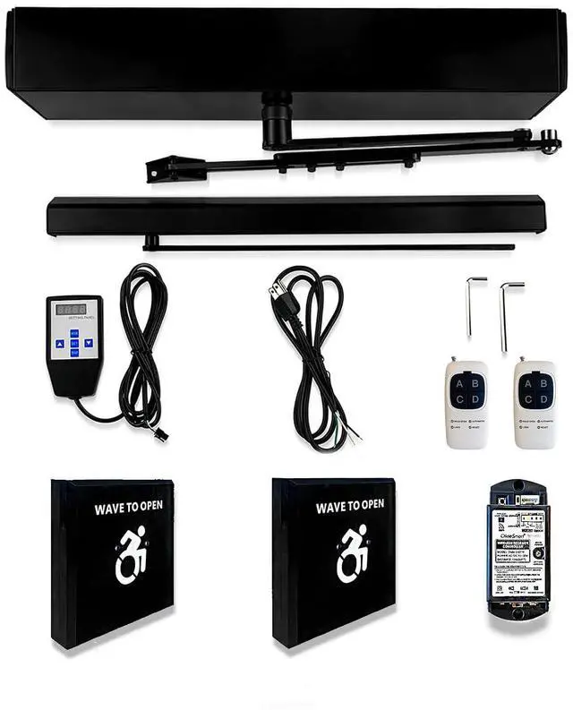 Main image of Black Electric Handicap Door Opener with 2PCS Wireless Large Non-Touch Hand Wave Sensor Switches M-505BW and 1PCS Wired Smart WiFi Receiver,Compatible for Alexa,Google Assistant (Black)