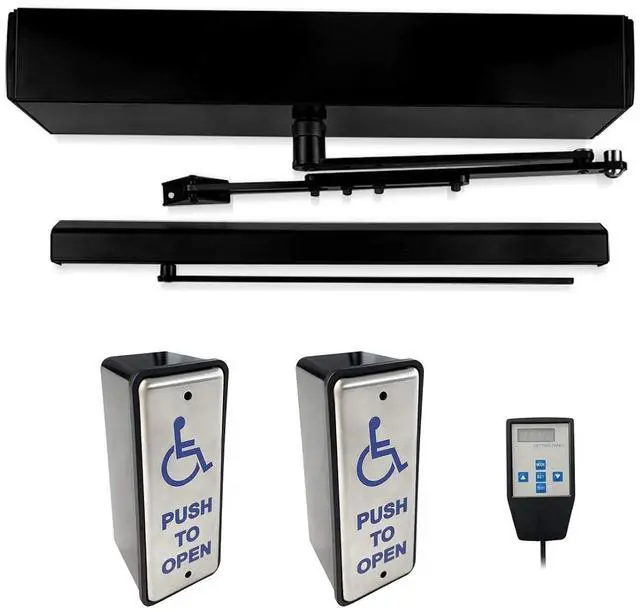 Main image of Black Automatic Swing Door Handicap Door Opener Olide-120B with 2PCS Wired Slim Handicap Push Buttons Olide-515
