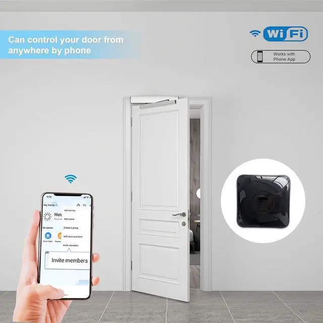 Alt view image 2 of 7 - Automatically Door Closer with Wireless Remote Control,WiFi Access Control Automatic Door Opening System,Compatible for Alexa,Google Home,Smartphone App