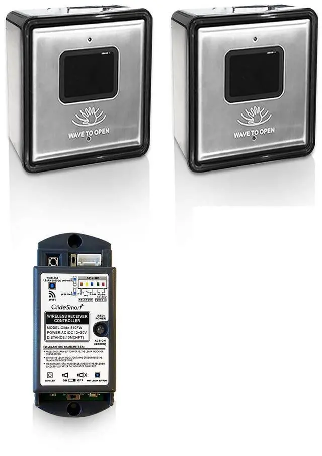 Main image of Contactless Wireless Sensor Switch Olide-512,2PCS Wireless Square 4.5'' Stainless Steel Sensor Panel Wave Sensor Switch for Contactless Door Opener,WiFi Function Available