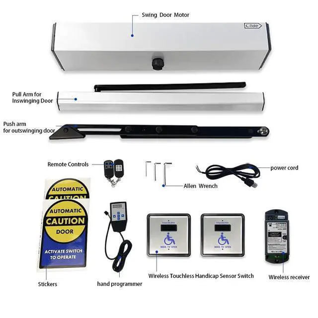 Alt view image 2 of 7 - Automatic Touch Free Door Opener+2PCS Wireless Touch Free Square 4.5'' Handicap Wave Sensor Switch Olide-512N and 1PCS Receiver