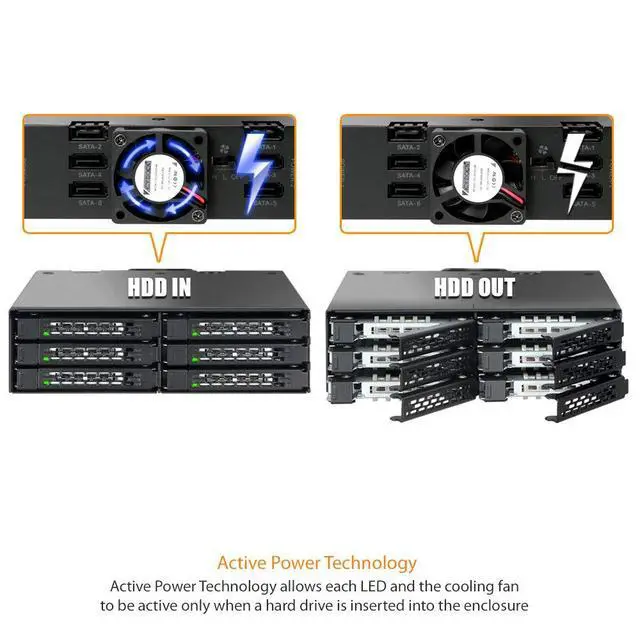 Alt view image 4 of 7 - Full Metal 6 x 2.5 SAS/SATA HDD/SSD Mobile Rack Enclosure for 5.25" Bay | ToughArmor MB996SP-6SB