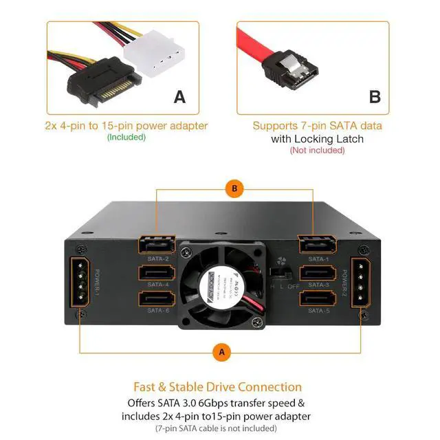 Alt view image 6 of 7 - Full Metal 6 x 2.5 SAS/SATA HDD/SSD Mobile Rack Enclosure for 5.25" Bay | ToughArmor MB996SP-6SB