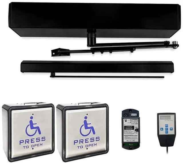 Main image of Black Color Auto Door Opener Wireless with Wireless&Wired 2-in-1 4.5'' Square Handicap Push Switches Olide-510