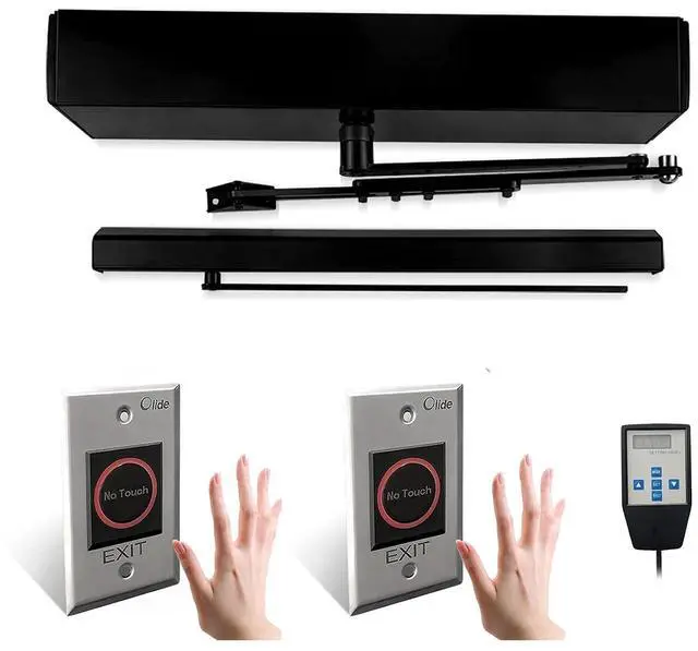 Main image of Electric Automatic Door Opener Black Color Olide-120B,Hold Max Door Weight 264lbs Motorized Touchless Door Opener,Touchless Hand Sensor Open Door with 2PCS 304 Stainless Steel Switches