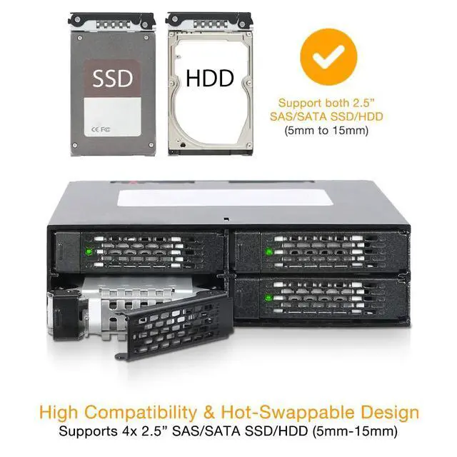 Alt view image 2 of 7 - Rugged 4 x 2.5 SAS/SATA HDD/SSD Mobile Rack Enclosure for 5.25" Bay | ToughArmor MB994SP-4S