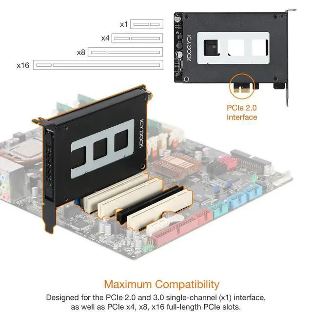Alt view image 3 of 7 - 2.5 inch SATA SSD Removable Hard Drive Bay Adapter for PCIe Expansion Card Slot | ExpressSlot MB839SP-B