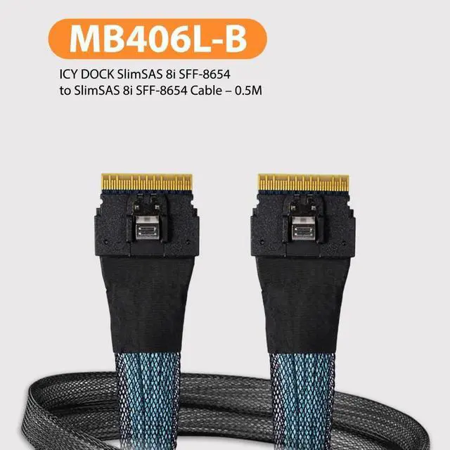 Alt view image 2 of 6 - SlimSAS 8i SFF-8654 to SlimSAS 8i SFF-8654 Cable 0.5M | MB406L-B