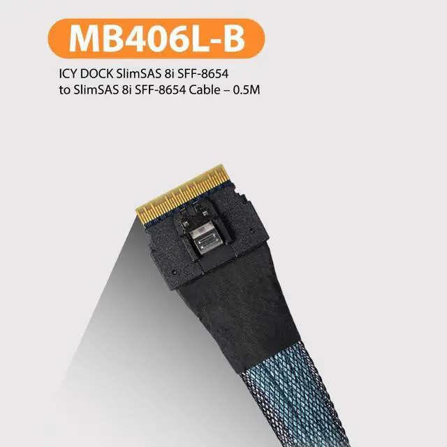 Alt view image 3 of 6 - SlimSAS 8i SFF-8654 to SlimSAS 8i SFF-8654 Cable 0.5M | MB406L-B