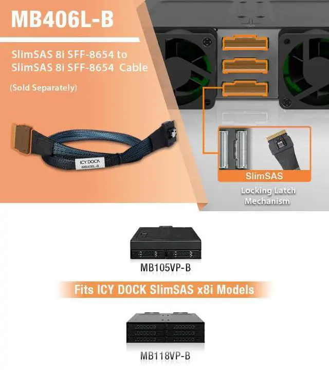 Alt view image 6 of 6 - SlimSAS 8i SFF-8654 to SlimSAS 8i SFF-8654 Cable 0.5M | MB406L-B
