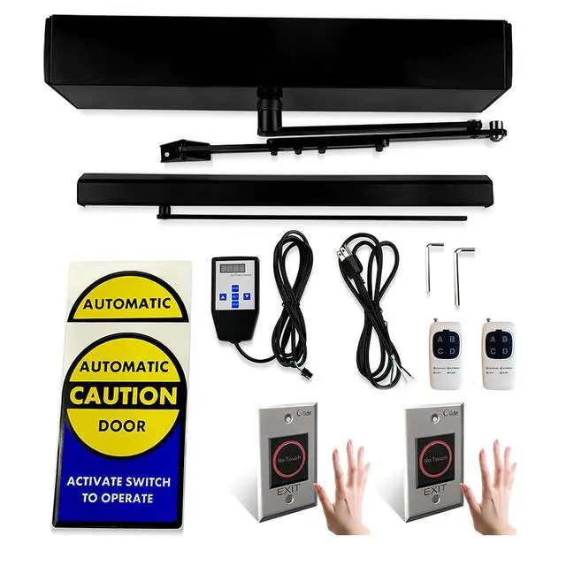 Alt view image 2 of 6 - Electric Automatic Door Opener Black Color Olide-120B,Hold Max Door Weight 264lbs Motorized Touchless Door Opener,Touchless Hand Sensor Open Door with 2PCS 304 Stainless Steel Switches