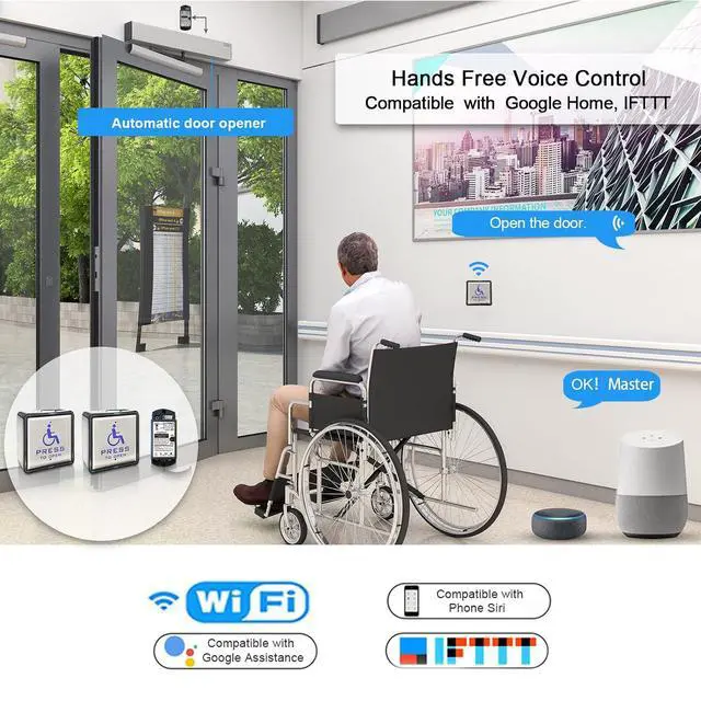 Alt view image 3 of 7 - Swing Door Operator Automatic for the Disabled,Commercial Smart WiFi Handicap Door Opener Wireless Olide-120B with Wireless Handicap Push Button&Receiver and DC12V 880lbs Electric Strike