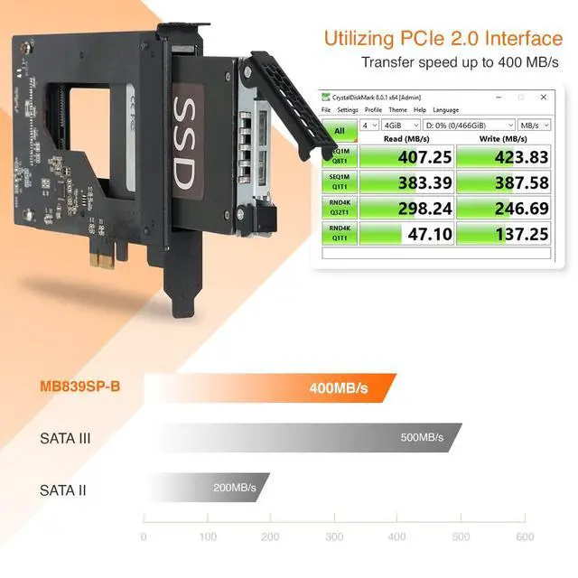 Alt view image 5 of 7 - 2.5 inch SATA SSD Removable Hard Drive Bay Adapter for PCIe Expansion Card Slot | ExpressSlot MB839SP-B