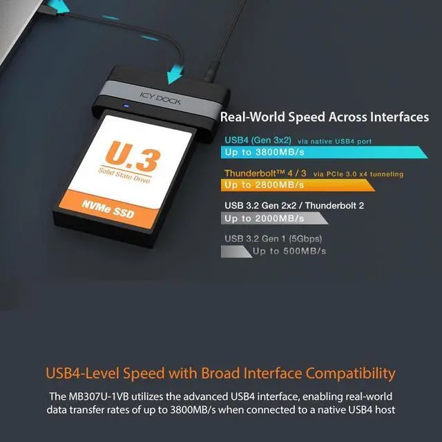 Alt view image 3 of 7 - EZ-Adapter Ex MB307U-1VB USB4 to U.2/U.3 NVMe SSD External Adapter